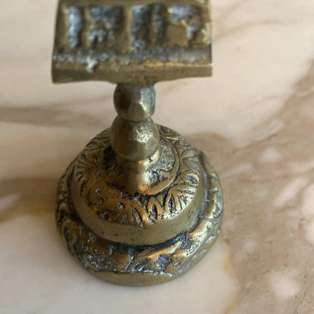 Brass Hand Bell Gold Vintage House Handle Etched Floral Pattern Antique